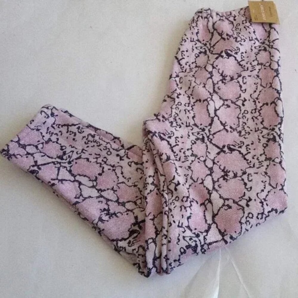 New Just Cozy Faux Fur Lined Pink Snake Print Stretchy Leggings Women's Size XL